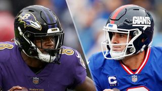 (L to R) Lamar Jackson and Daniel Jones will face off in the Ravens vs Giants live stream