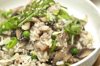 Mushroom, bacon and pea risotto