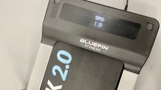 A photo of the display on the Bluefin Fitness Task 2.0 Treadmill