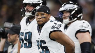  Running back Saquon Barkley #26 of the Philadelphia Eagles stands on the field prior to the Philadelphia Eagles vs Atlanta Falcons live stream