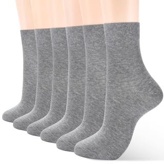Atbiter Women Thin Cotton Socks, Grey Soft Cotton Bootie Socks Women Above Ankle Crew Socks (6-Pairs With Gift Box)