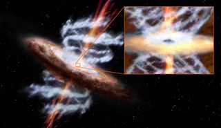 Supermassive black holes in active galaxies can produce narrow particle jets and wider streams of gas, known as ultra-fast outflows, which are powerful enough to regulate both star formation in the wider galaxy and the growth of the black hole.
