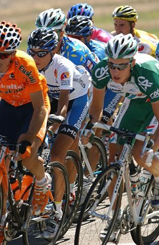 Thor Hushovd (Credit Agricole) tucked into the peloton.
