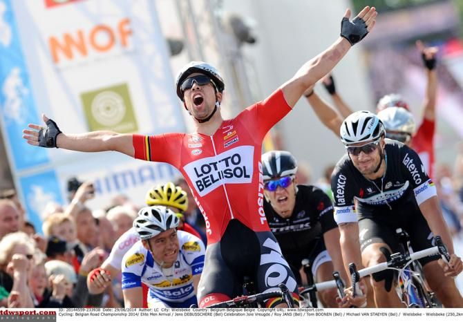 Jens Debusschere (Lotto-Belisol) takes the win