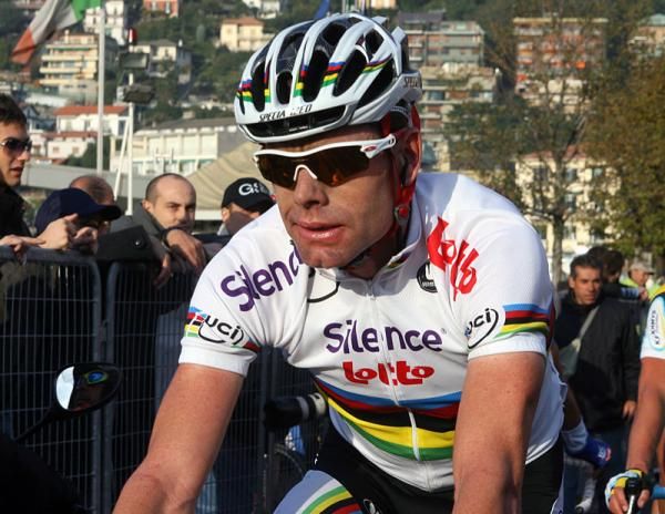 Cadel Evans (Silence-Lotto) at the finish in Como after placing 10th.