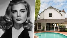 splitscreen with black and white photo of lizabeth scott next to her former house, for sale by compass