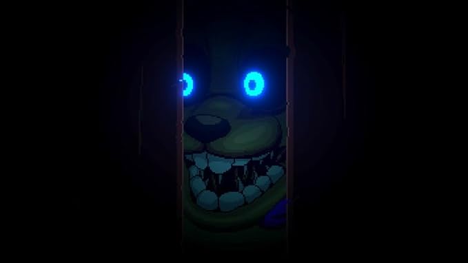 A creepy creature with blue glowing eyes looks through a doorway