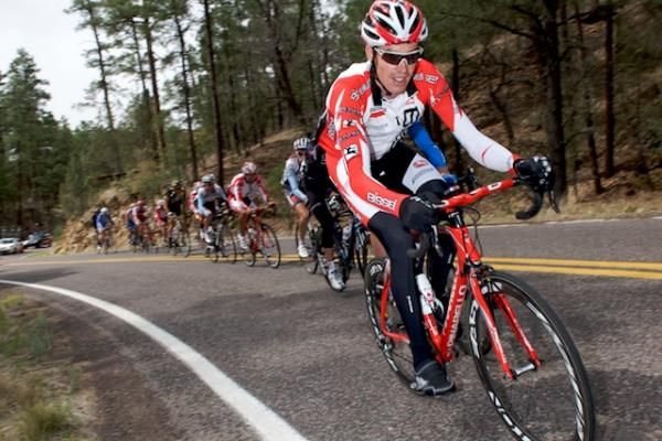 Jeremy Vennell (Bissell) leads the break up the first big climb.
