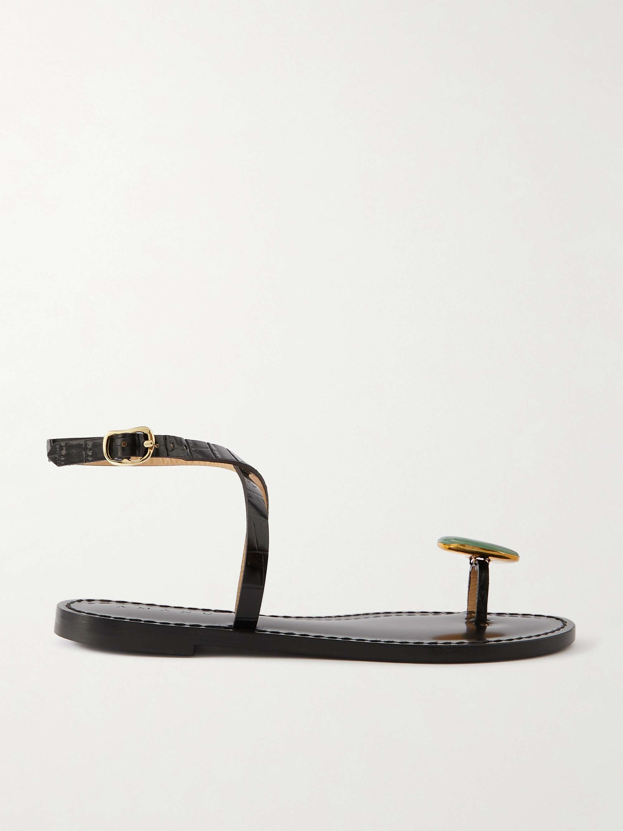 The Kigali Aventurine-Embellished Croc-Effect Leather Sandals