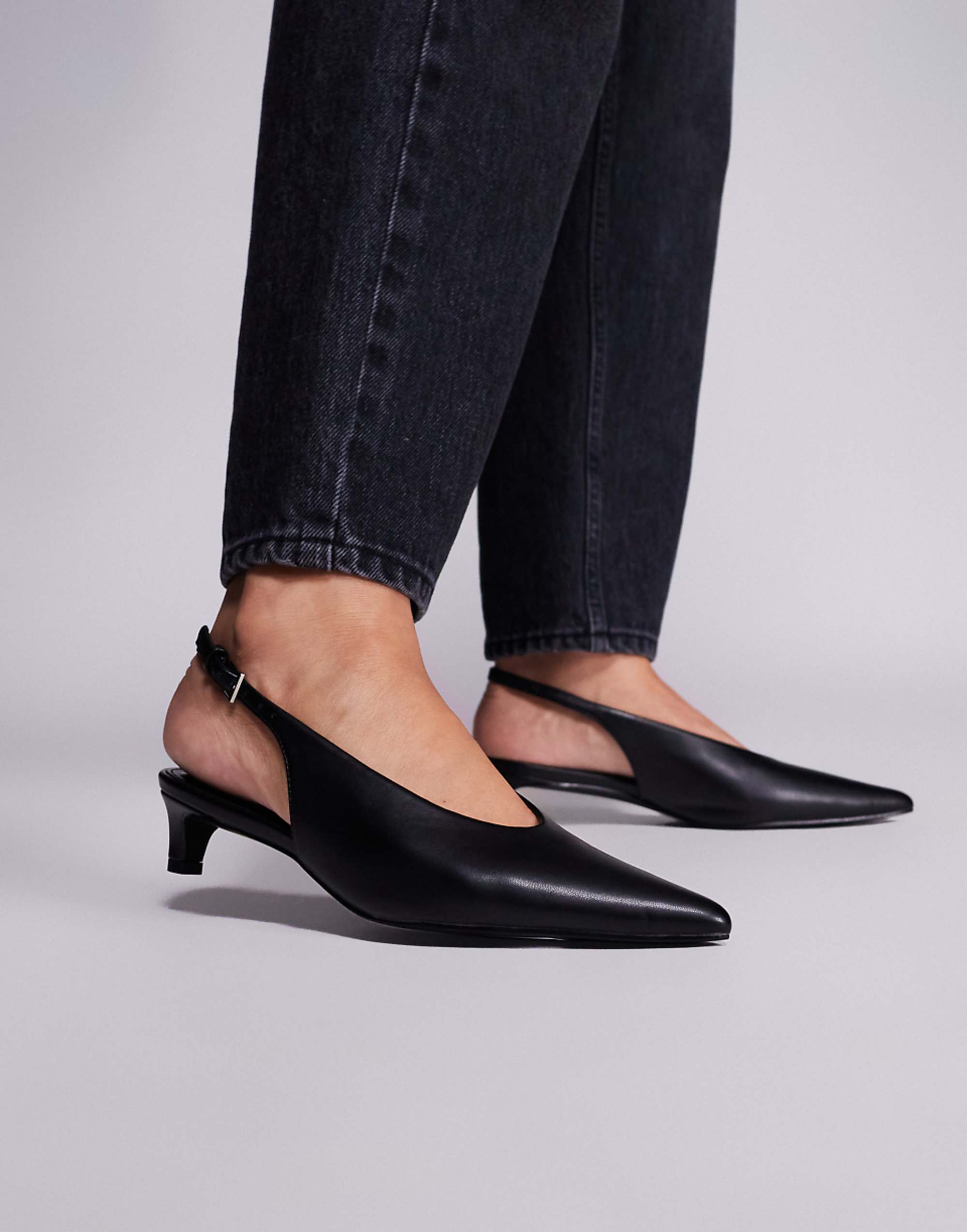 Public Desire Wide Fit Saskia Slingback Kitten Heel Shoes in Black