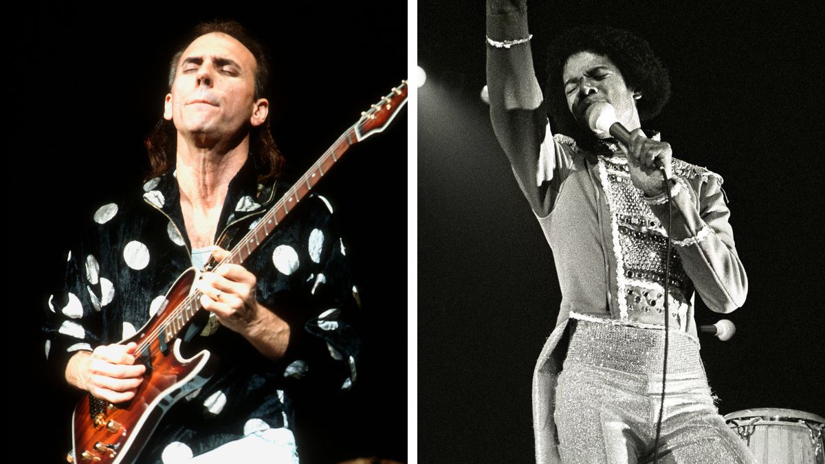 Left&ndash;Larry Carlton during a concert, 1989; Right&ndash; Michael Jackson performing on stage at the Carre Theatre - Destiny Tour