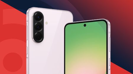 The Samsung Galaxy A56 on a red background