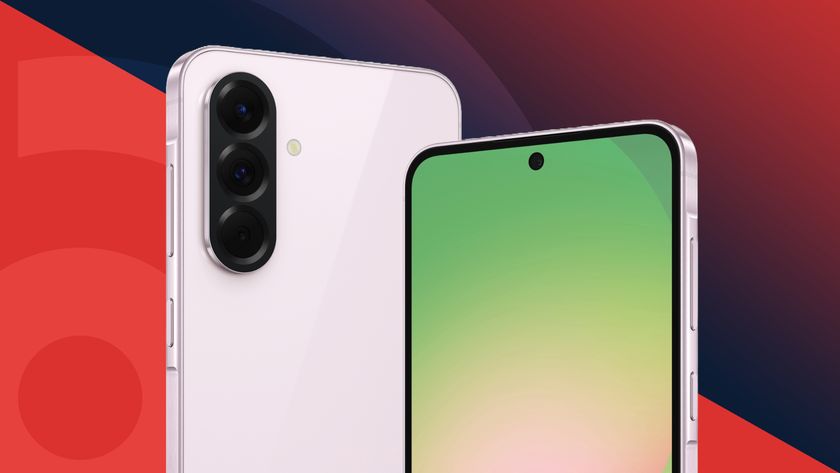 The Samsung Galaxy A56 on a red background