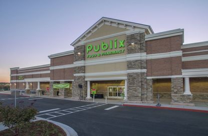 Dawsonville, Georgia USA - October 13, 2016: Main entrance to the Publix grocery and pharmacy.
