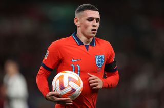 Phil Foden of England in action during the UEFA Nations League League A Group 3 match between England and Germany at Wembley Stadium on September 26, 2022 in London, England.