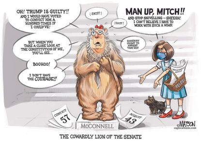 Political Cartoon U.S. mcconnell trump impeachment cowardly lion