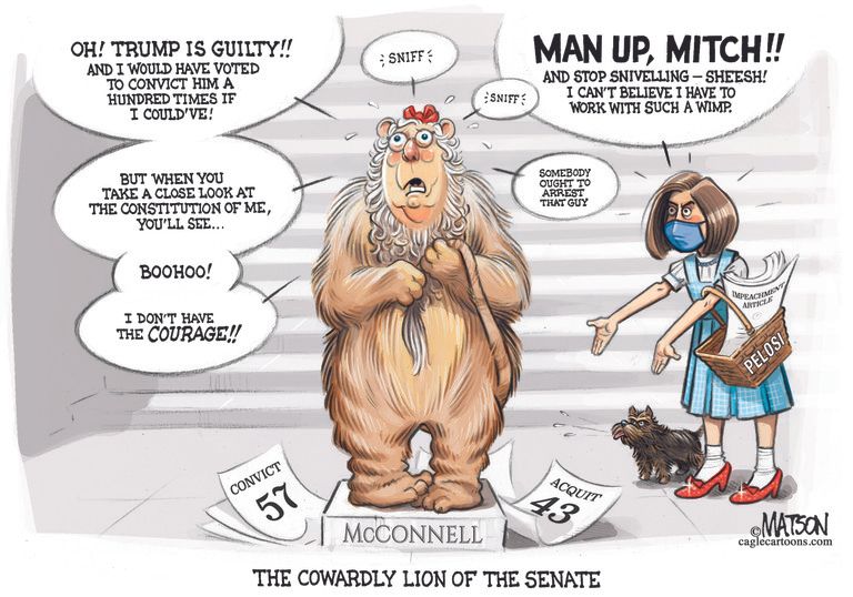 Political Cartoon U.S. mcconnell trump impeachment cowardly lion