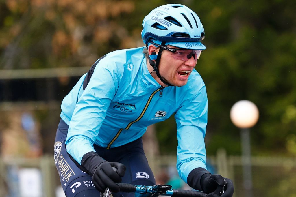 Team Astana rider Russias Aleksander Vlasov rides in the last meters of the 16th stage of the Giro dItalia 2021 cycling race 153km between Sacile and Cortina dAmpezzo on May 24 2021 Photo by Luca Bettini AFP Photo by LUCA BETTINIAFP via Getty Images
