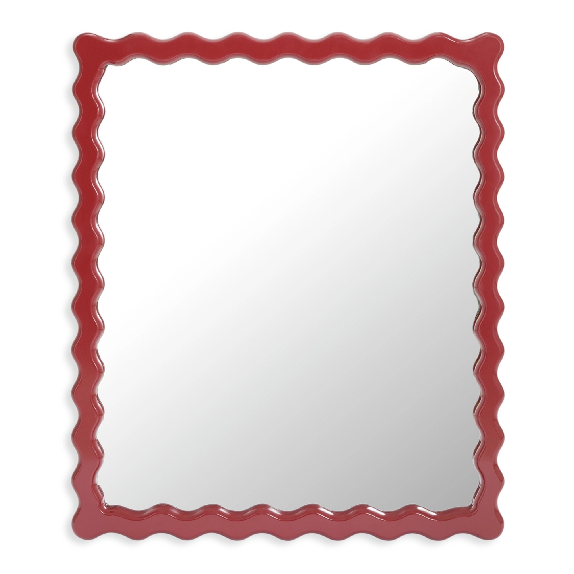 Habitat Red Wood Lacquered Wavy Wall Mirror