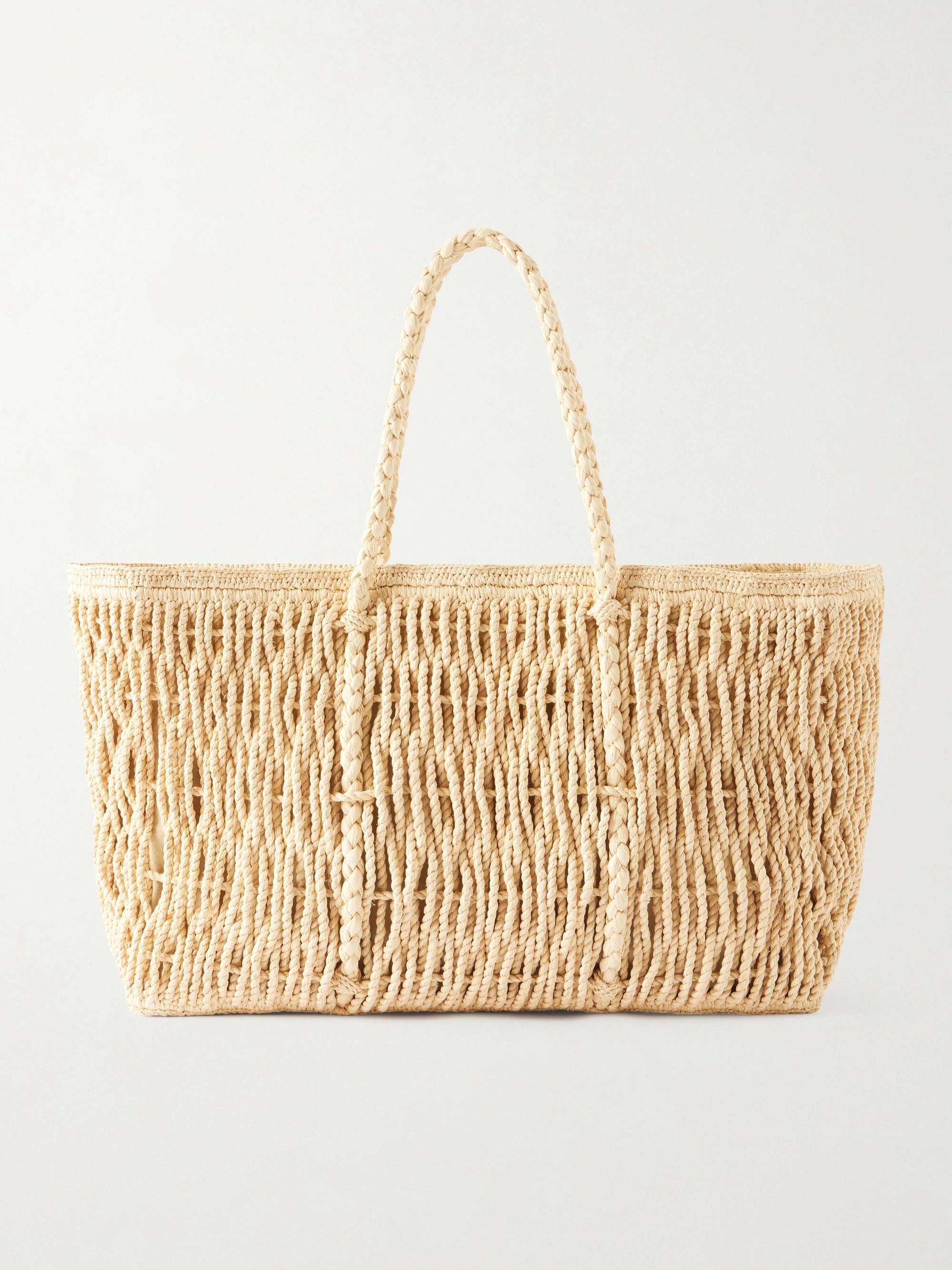 Georgica Leather-Trimmed Raffia Tote