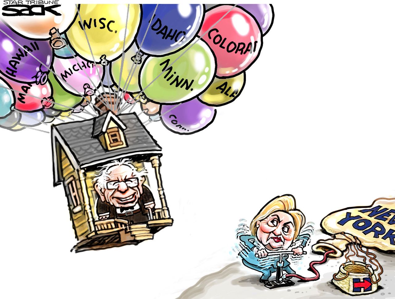 Political Cartoon U.S. Hillary Bernie 2016