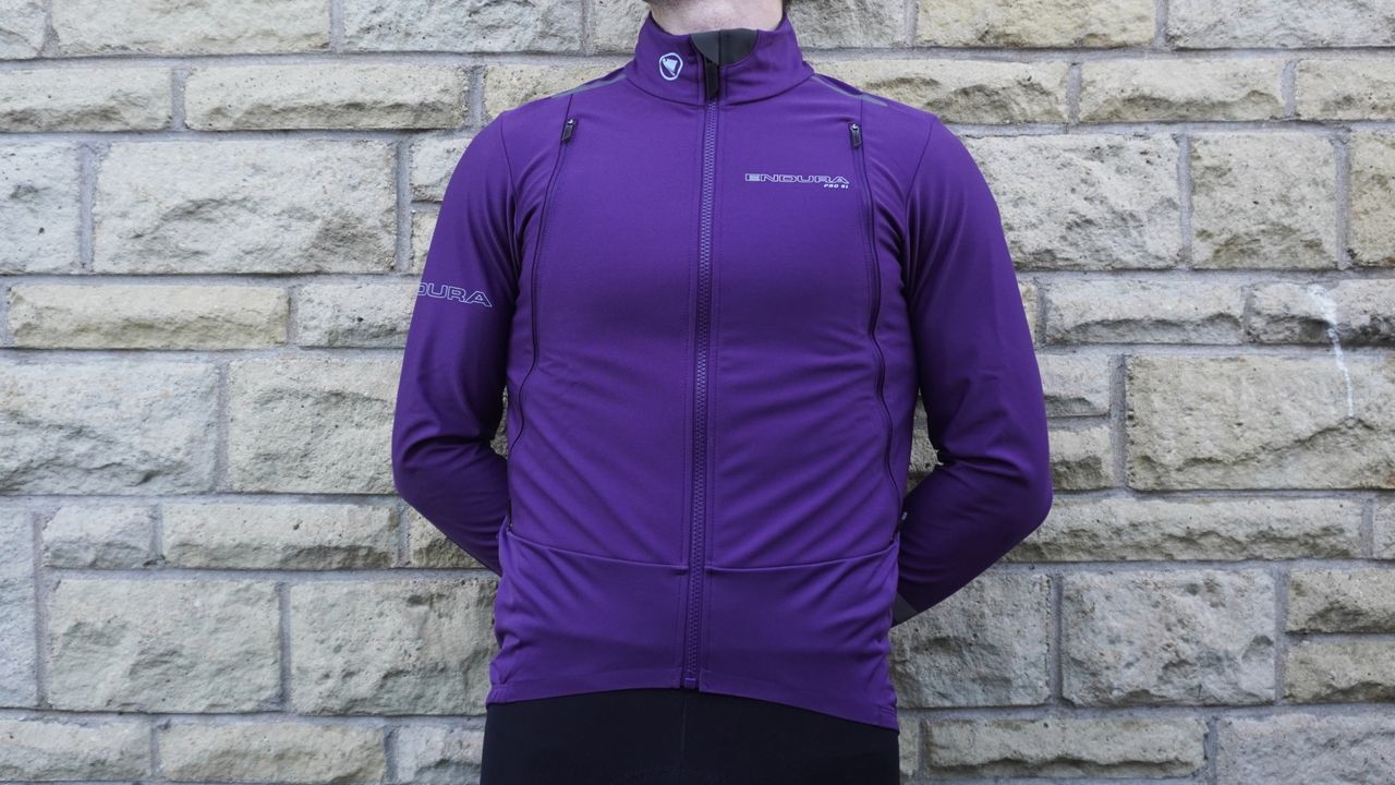 Image shows a rider wearing the Endura Pro SL 3-Season Jacket 