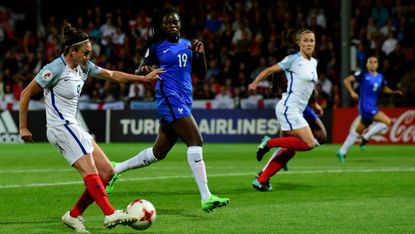 Jodie Taylor scores for England against France