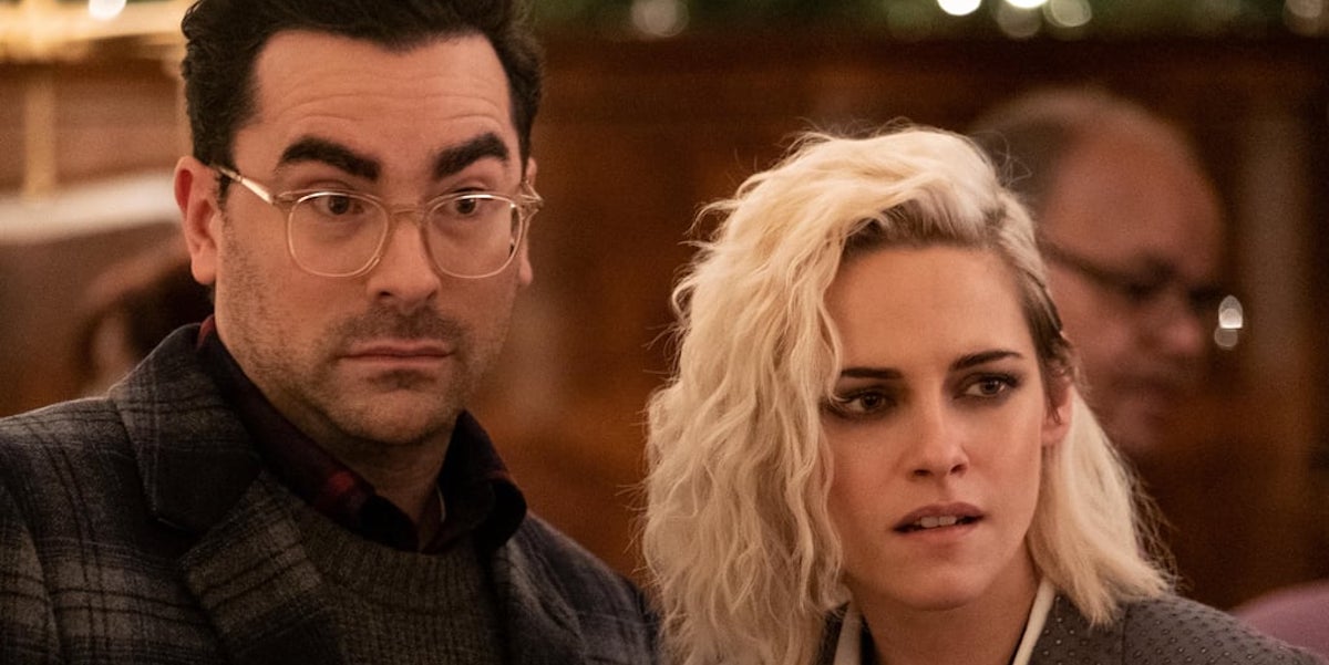 Dan Levy and Kristen Stewart in Happiest Season