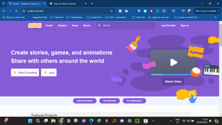 A screenshot of the Scratch home page in the Chrome browser