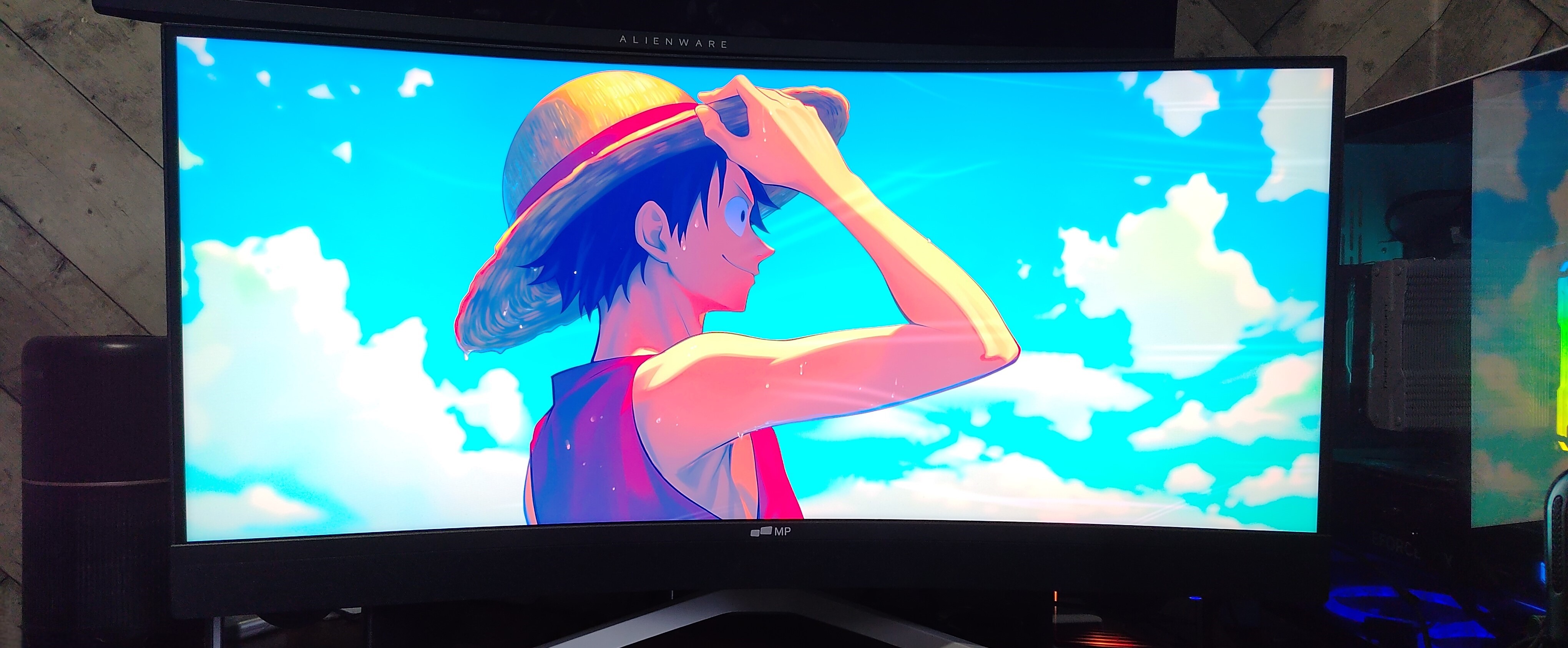Mobile Pixels 34-inch monitor with wallpaper 