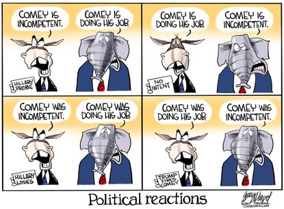 Political Cartoon U.S. Democrats Republicans Comey firing Clinton