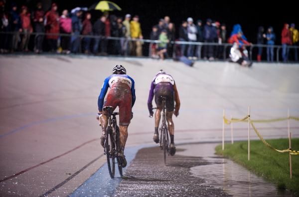 With two laps to go, Trebon tries to get away from Mourey.