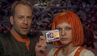 The Fifth Element Leeloo shows off her MultiPass with Korben