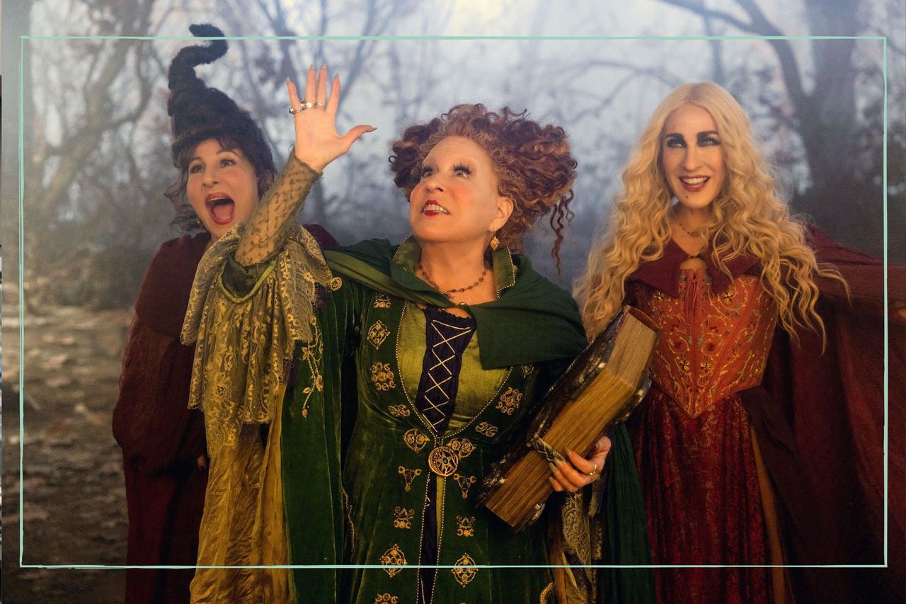 Kathy Najimy as Mary Sanderson, Bette Midler as Winifred Sanderson, and Sarah Jessica Parker as Sarah Sanderson in Hocus Pocus 2