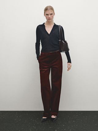 Relaxed Fit High-Waist Corduroy Trousers