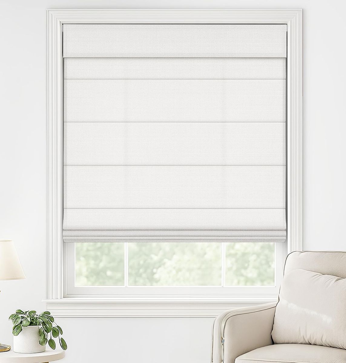 LazBlinds, Lazblinds No Drill Roman Shades for Windows, Cordless Light Filtering Window Shades With Uv Protection, Polyester Fabric for Bedroom & Living Room, 34" W X 64" H, Off White