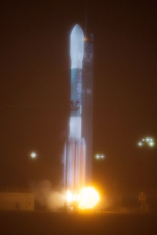 The United Launch Alliance Delta II rocket carrying the Joint Polar Satellite System-1 (JPSS-1) weather satellite for NASA and NOAA lifts off from Space Launch Complex 2 at Vandenberg Air Force Base, California on Nov. 18, 2017.