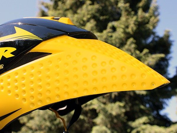 The dimpled rear end supposedly reduces drag...