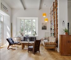 Open plan living room in a renovated school house