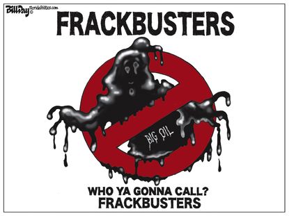 Political cartoon U.S. Big oil fracking Ghostbusters