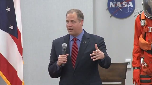 NASA Administrator Jim Bridenstine speaks to agency employees at NASA&#039;s Glenn Research Center in Cleveland, Ohio on June 10, 2019.