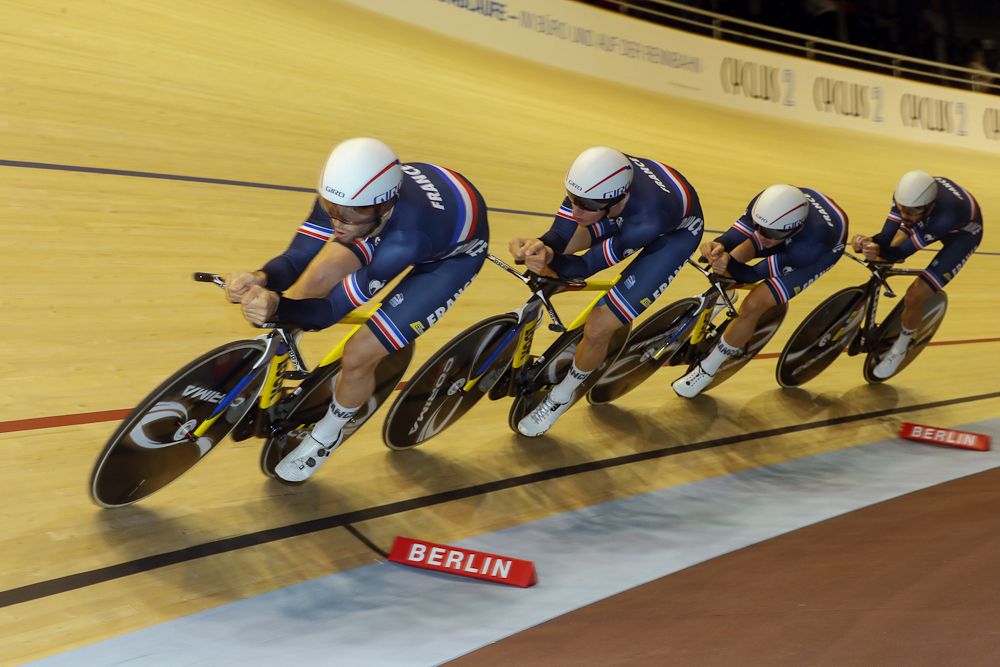 The French men en route to gold in the Euro Championships team pursuit