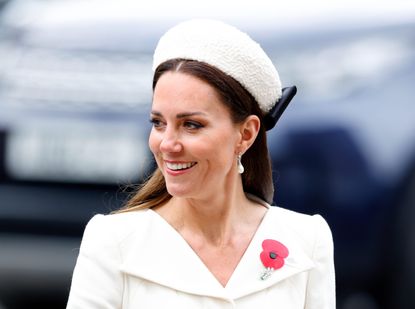 LONDON, UNITED KINGDOM - APRIL 25: (EMBARGOED FOR PUBLICATION IN UK NEWSPAPERS UNTIL 24 HOURS AFTER CREATE DATE AND TIME) Catherine, Duchess of Cambridge attends the Anzac Day Service of Commemoration and Thanksgiving at Westminster Abbey on April 25, 2022 in London, England. Anzac Day is the national day of remembrance in Australia and New Zealand marking the anniversary of the Anzac (Australian and New Zealand Army Corps) landings at Gallipoli in 1916 during the First World War. (Photo by Max Mumby/Indigo/Getty Images)