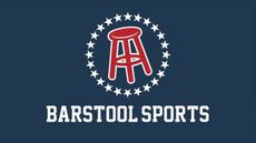 The Barstool Sports Logo on a blue background above white text that reads "Barstool Sports"