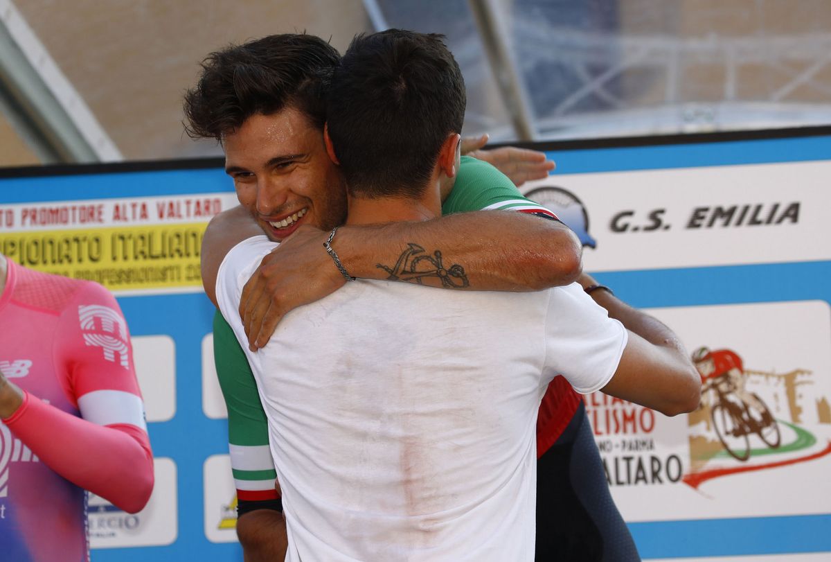 Filippo Ganna (Team Ineos) takes the praise after winning the Italian national time trial championships