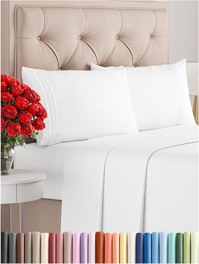 CGK Unlimited, Queen Size 4 Piece Sheet Set - Comfy Breathable &amp;amp; Cooling Bed Sheets Set - Hotel Luxury Bedding for Women, Men, Kids &amp;amp; Teens - Deep Pockets, Easy Secure Fit, Soft and Wrinkle Free - Oeko-Tex - White