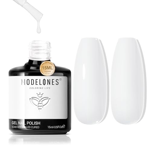 Modelones Gel Nail Polish, 15 Ml White Gel Nail Polish Soak Off Pastel Summer U V White Color Art Design for Women Girl Nail Lovers Gift Salon Diy Manicure