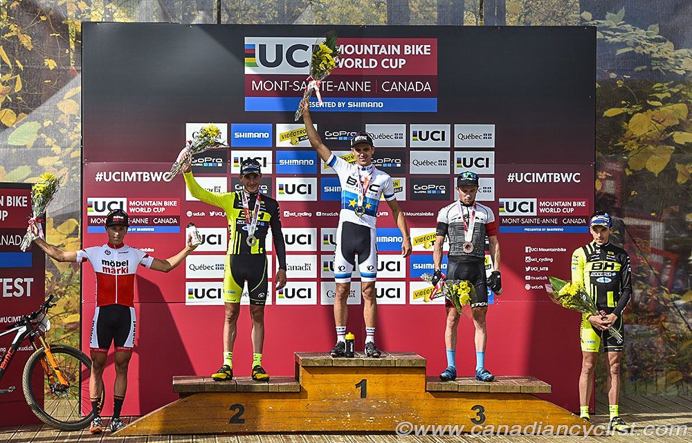 Podium: l to r -Matthias Stirnemann, Victor Koretzky, Julien Absalon, Mathias Fluckiger, Jordan Sarrou