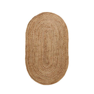 An oval jute rug