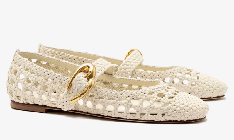 Larroud&amp;eacute;, Verona Macrame Ballet Flat in Ivory Leather